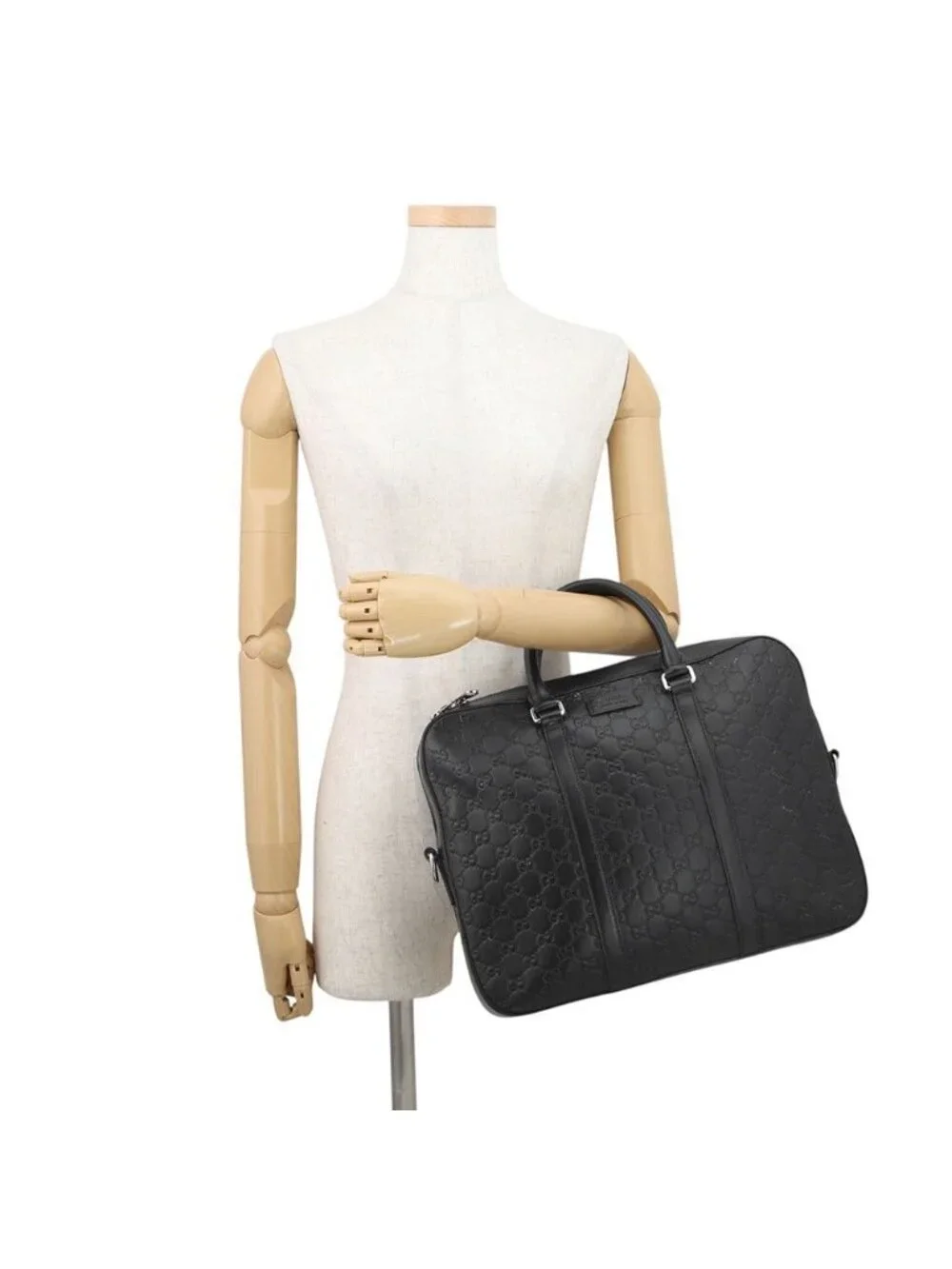 Gucci Shoulder Bag Briefcase GG Guccissima Leather Business 2-Way Black